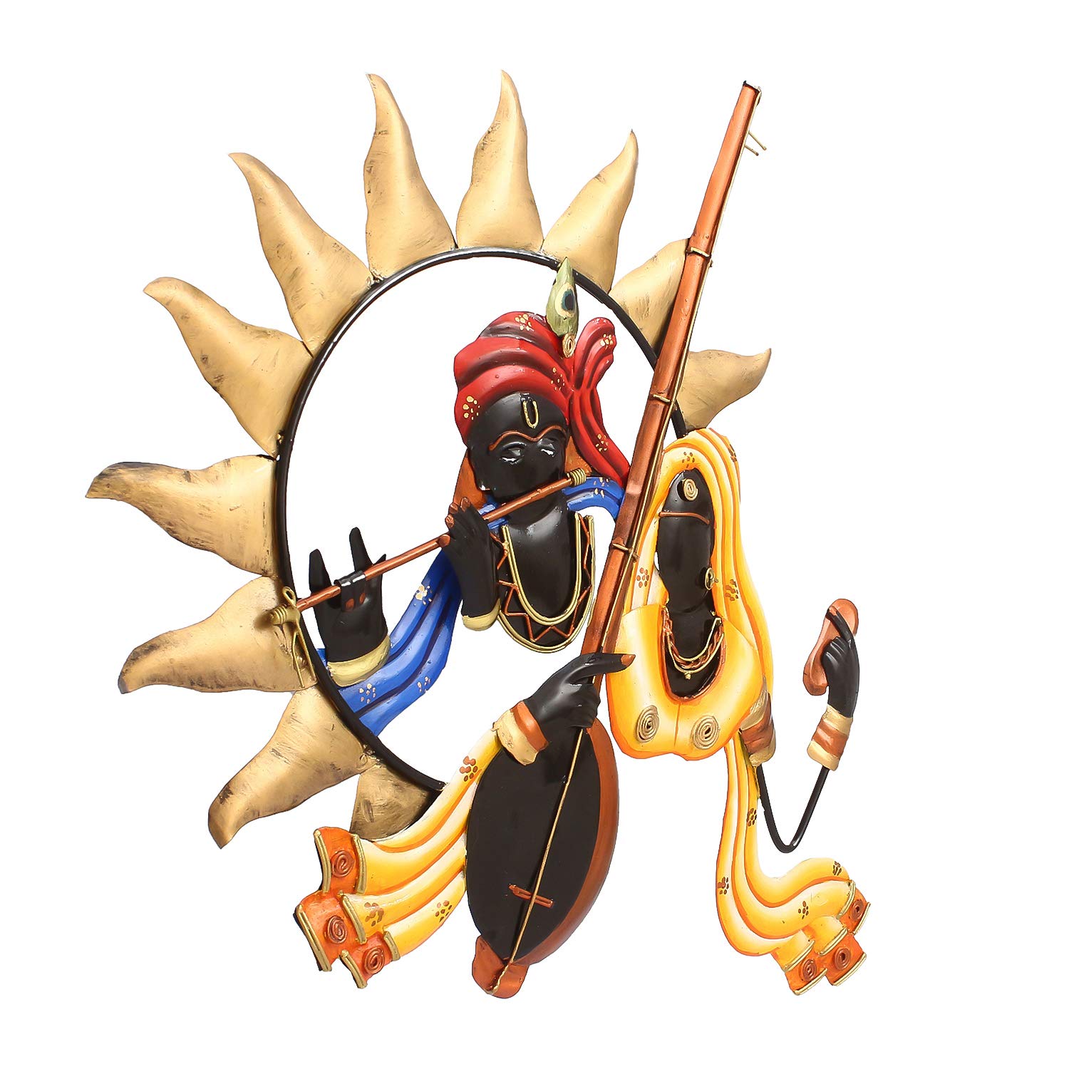 eCraftIndia Radha Krishna Playing Flute/Bansuri and Veena Wall Hanging